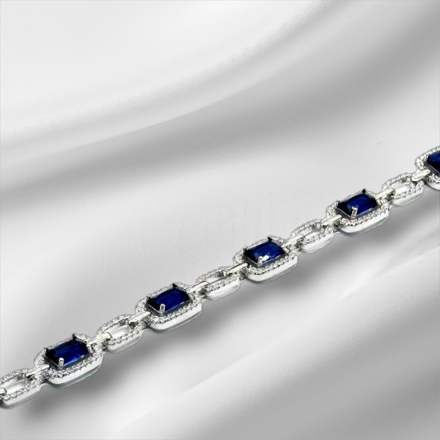 Luxury bracelet with shiny navy square zircon stones - 925 sterling silver