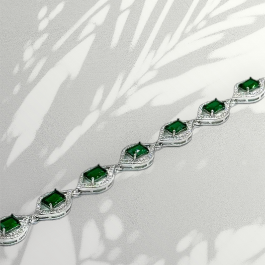 Luxury bracelet with shiny green zircon stones - 925 sterling silver