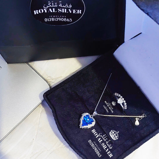 Blue heart and heartbeat set