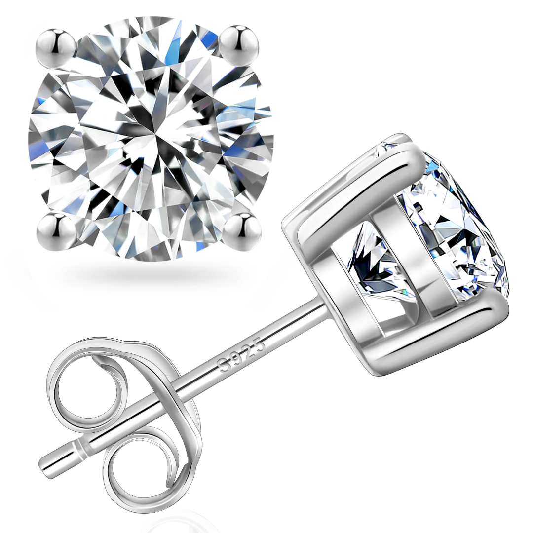 Premium 925 Sterling Silver earrings with a sparkling round-cut stone 