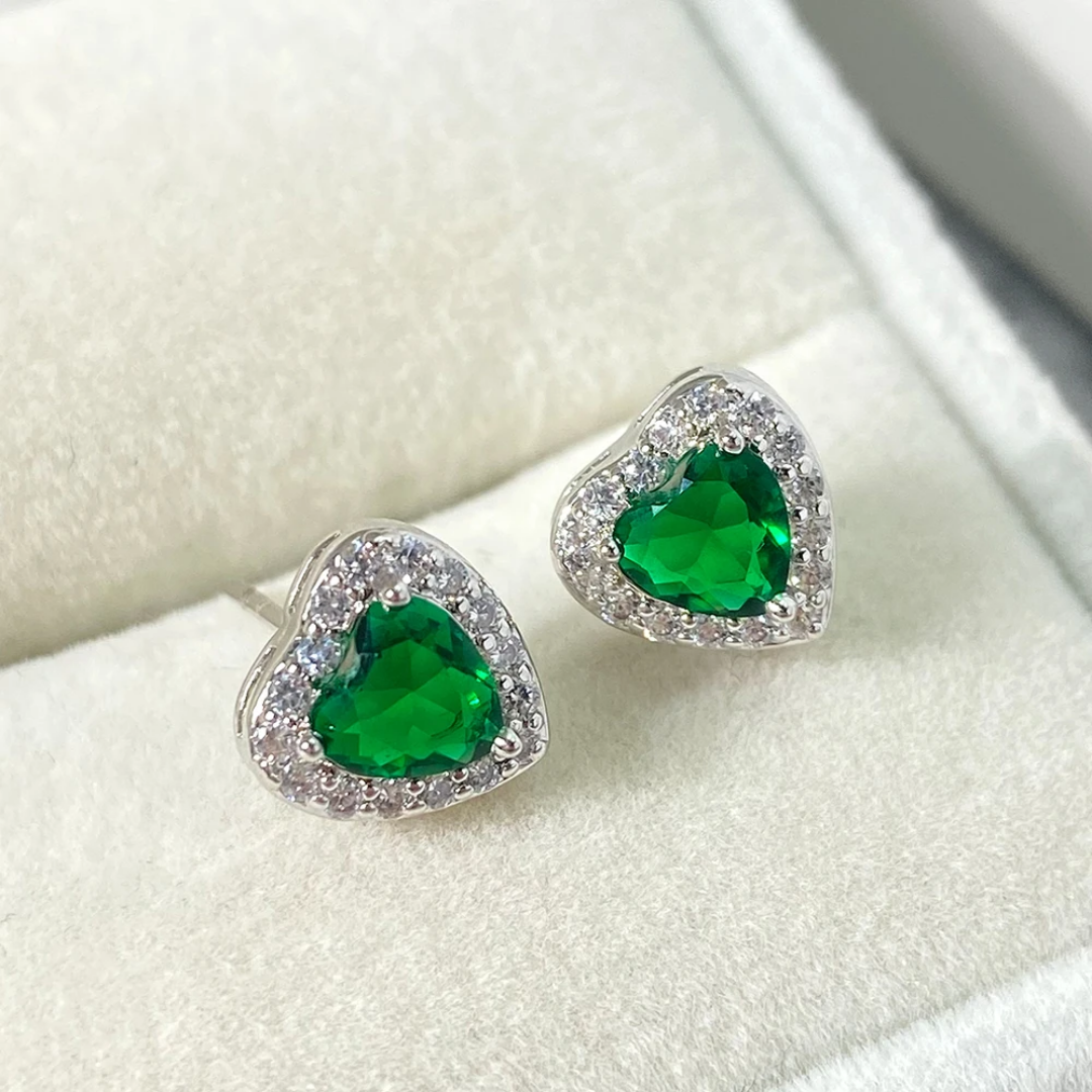 sterling silver shiny heart earrings - shaped white and multicolor zircon like diamonds