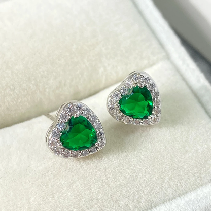 sterling silver shiny heart earrings - shaped white and multicolor zircon like diamonds