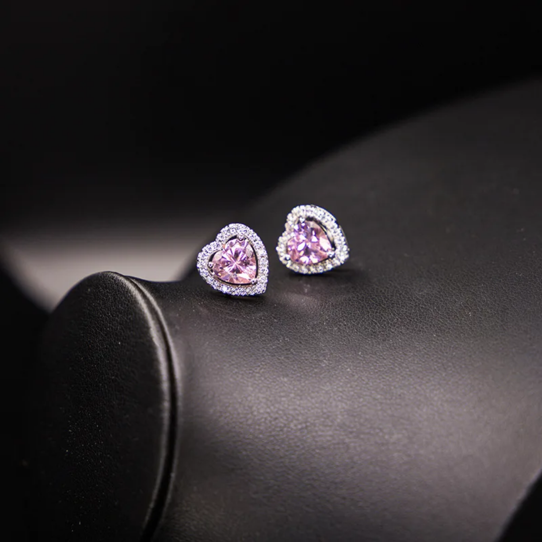 sterling silver shiny heart earrings - shaped white and multicolor zircon like diamonds
