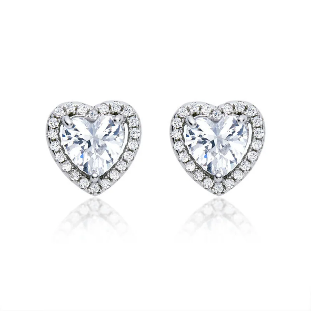 sterling silver shiny heart earrings - shaped white and multicolor zircon like diamonds