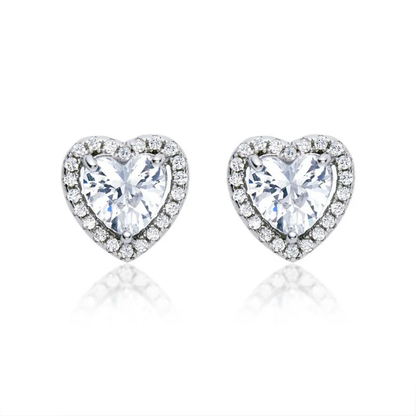 sterling silver shiny heart earrings - shaped white and multicolor zircon like diamonds