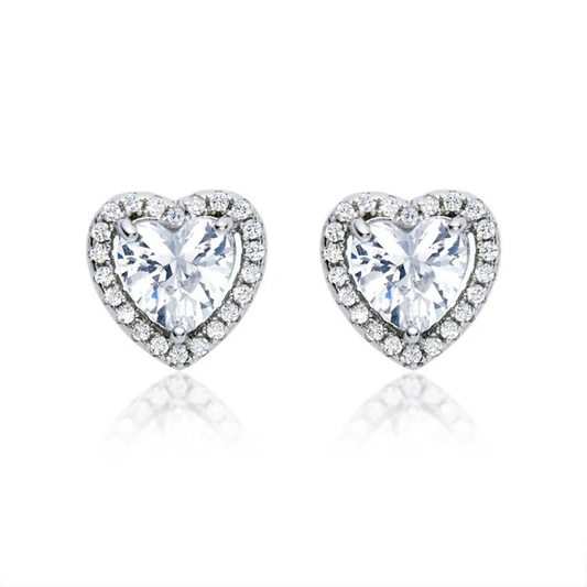 sterling silver shiny heart earrings - shaped white and multicolor zircon like diamonds