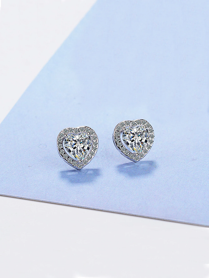 sterling silver shiny heart earrings - shaped white and multicolor zircon like diamonds