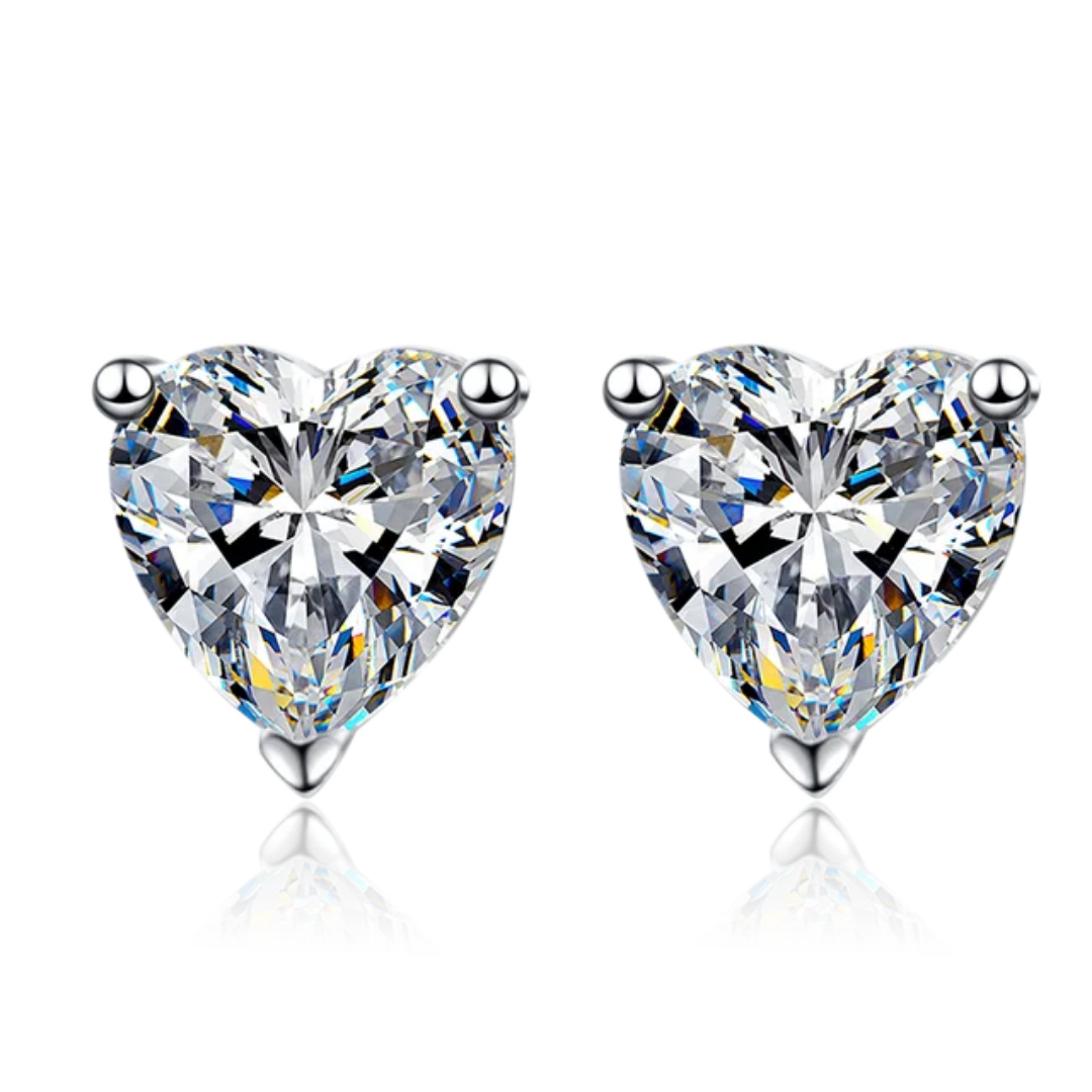 sterling silver heart- shaped zircon stud earrings