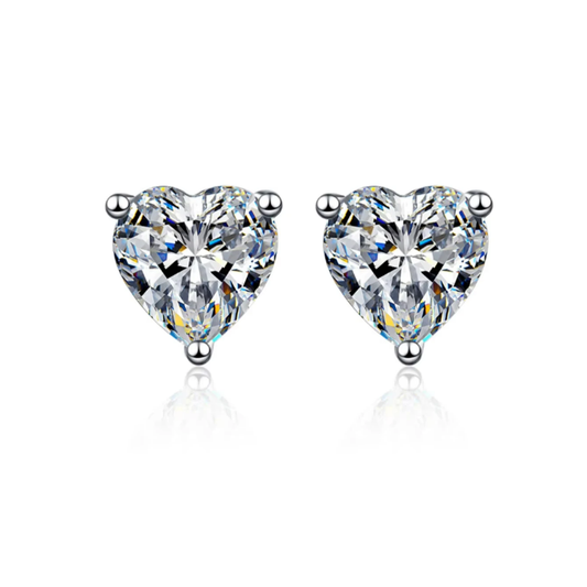 sterling silver heart- shaped zircon stud earrings