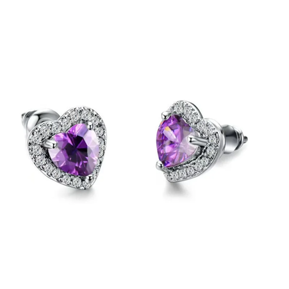 sterling silver shiny heart earrings - shaped white and multicolor zircon like diamonds