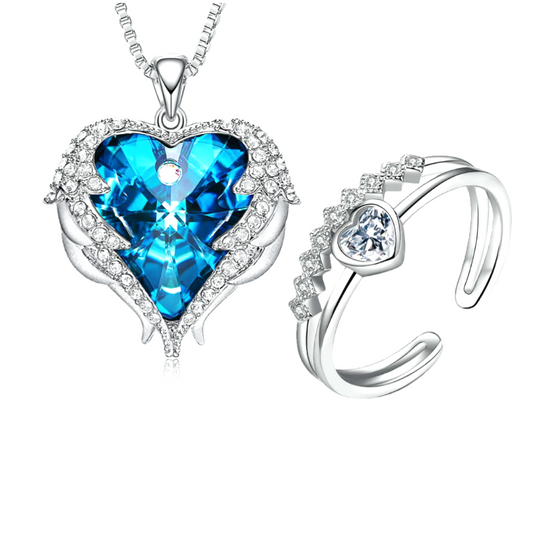Blue heart and heartbeat set