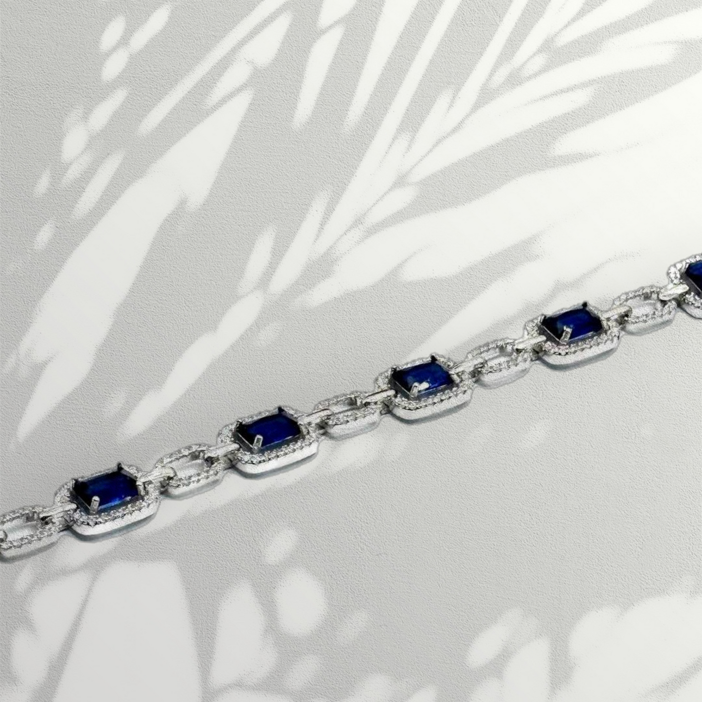 Luxury bracelet with shiny navy square zircon stones - 925 sterling silver