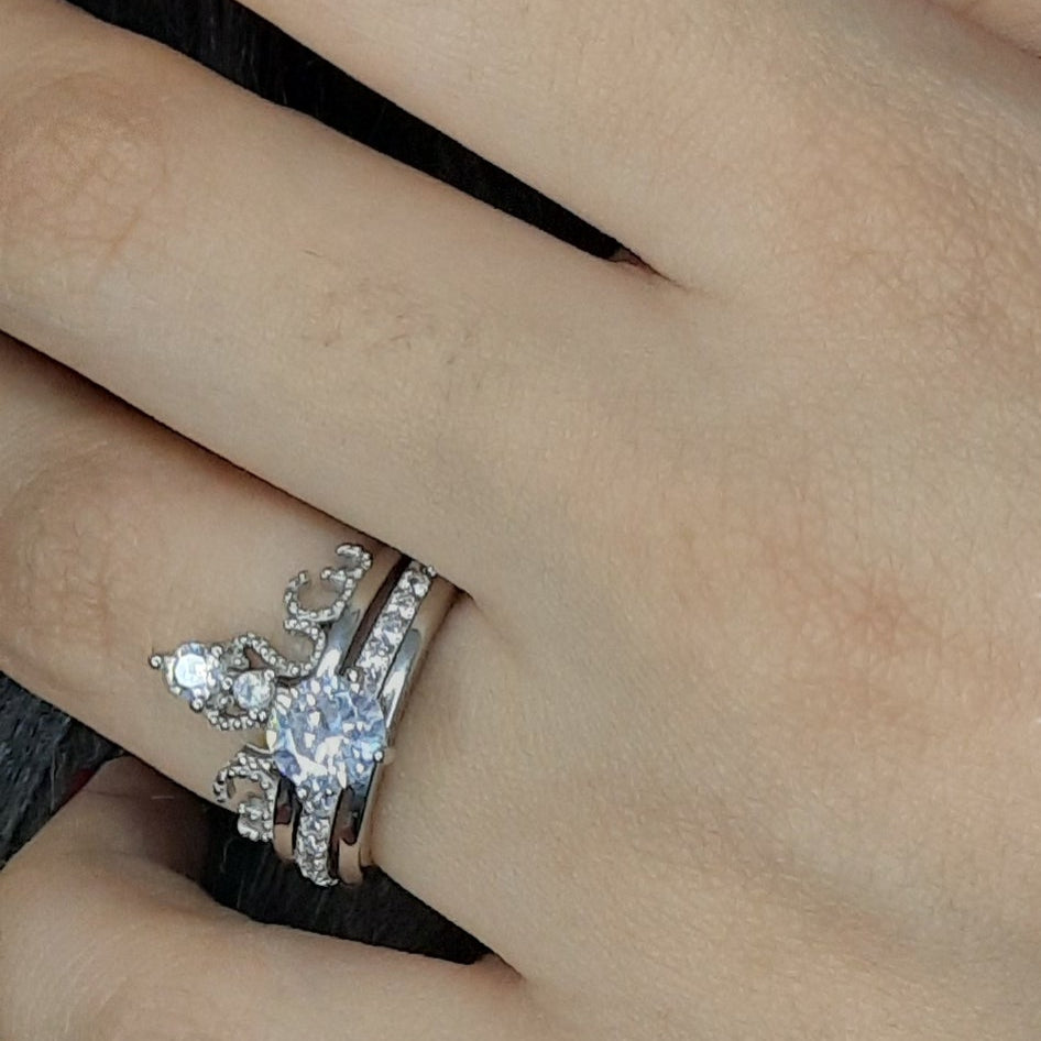 Crown Free Size Twin Ring - Premium 925  Sterling Silver 