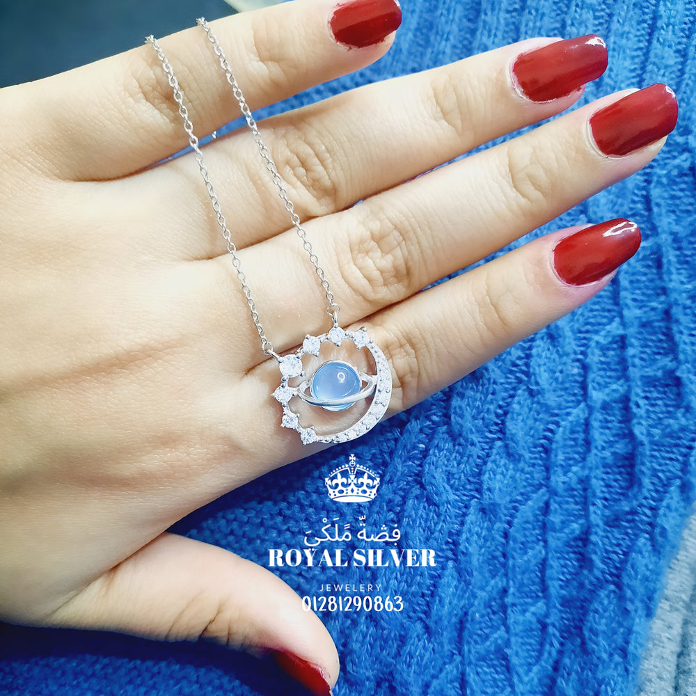 Galaxy Necklace with Crown Twin Ring - Premium 925 Sterling Silver Set