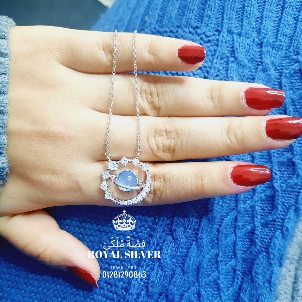 Galaxy Necklace with Crown Twin Ring - Premium 925 Sterling Silver Set