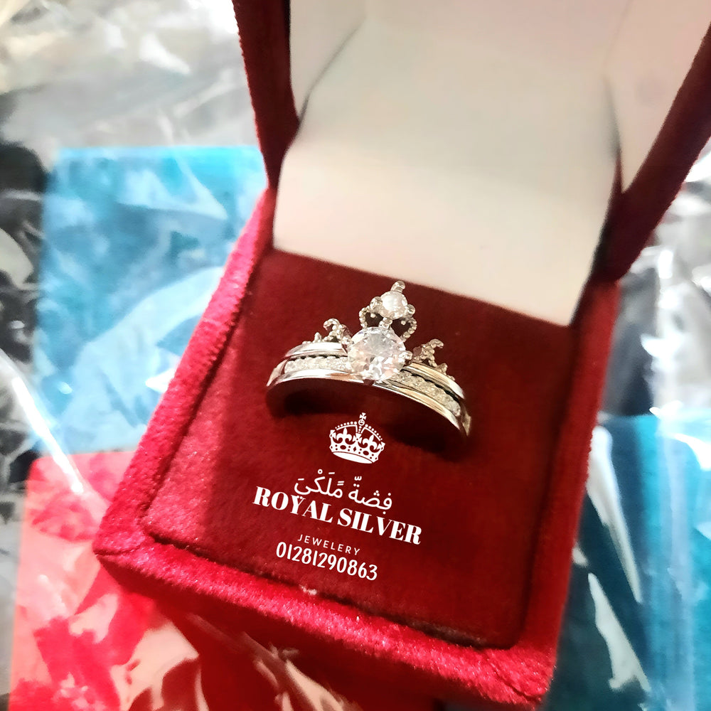 Galaxy Necklace with Crown Twin Ring - Premium 925 Sterling Silver Set