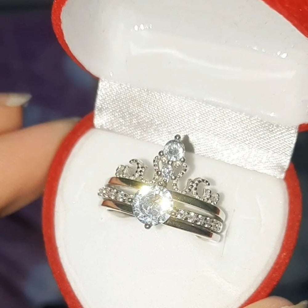 Galaxy Necklace with Crown Twin Ring - Premium 925 Sterling Silver Set