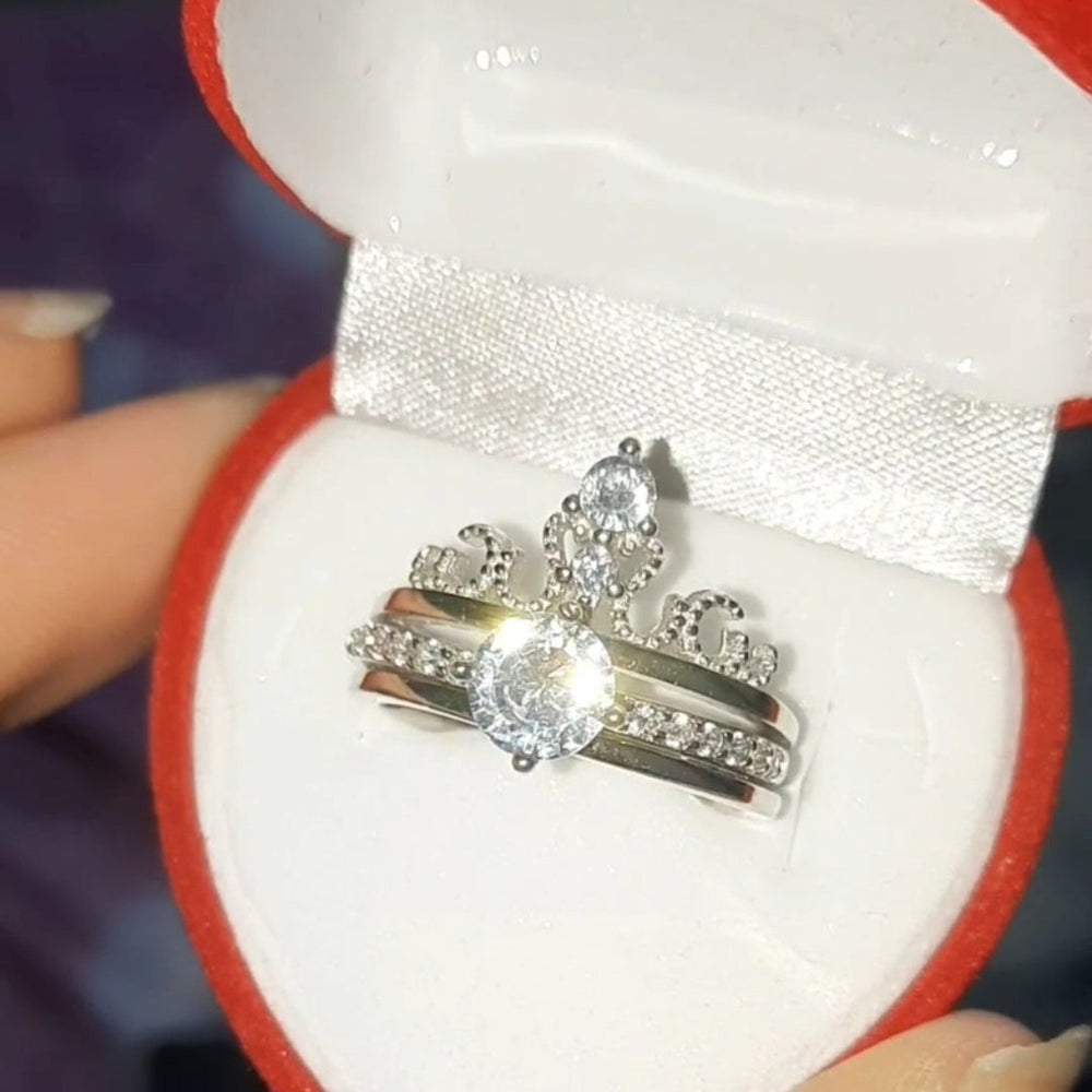 Crown Free Size Twin Ring - Premium 925  Sterling Silver 