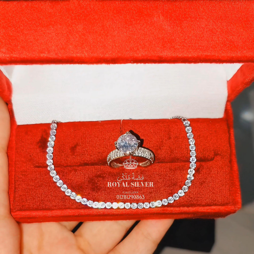 Promise Ring with a Free size Tennis Bracelet Premium 925 Sterling Silver set