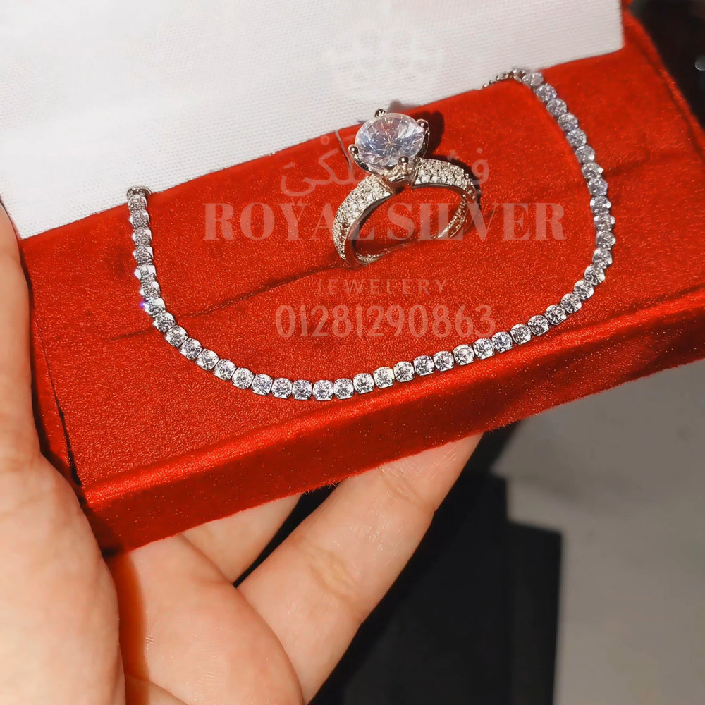 Promise Ring with a Free size Tennis Bracelet Premium 925 Sterling Silver set